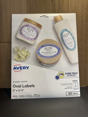 Avery #22820 Glossy White Oval Labels 2'' x 3.33'', 80/Labels, Laser & Inkjet Comp