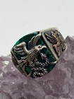 Vintage Mexican Sterling Silver Malachite Eagle Serpent Ring Size 8