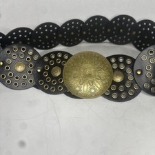 Vintage Y2K Concho Brass Buckle Belt Western Boho Bohemian Cowgirls Coachella