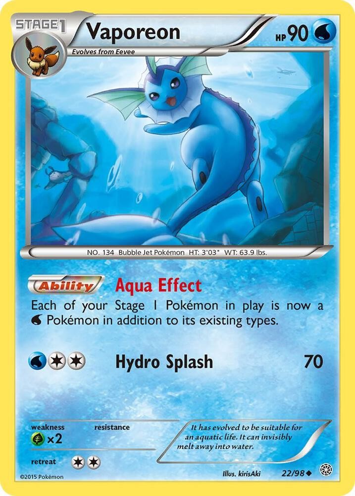 Vaporeon 22/98 Pokemon TCG XY - Ancient Origins NM