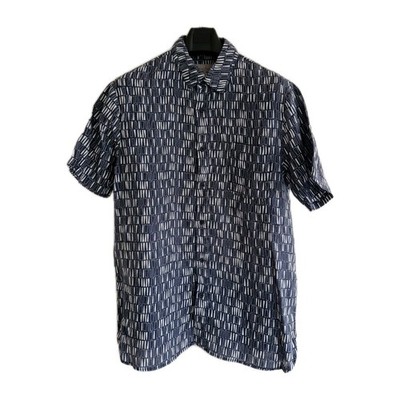 Seasalt Men's Blue Heron Short Sleeve Linen Shirt Collage Lines Inkwell-Medium.