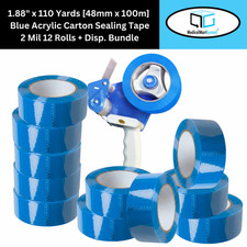 1.88" x 110 Yds Blue Color Packing Tape 2 Mil Premium Adhesive 12 Rls Dispenser