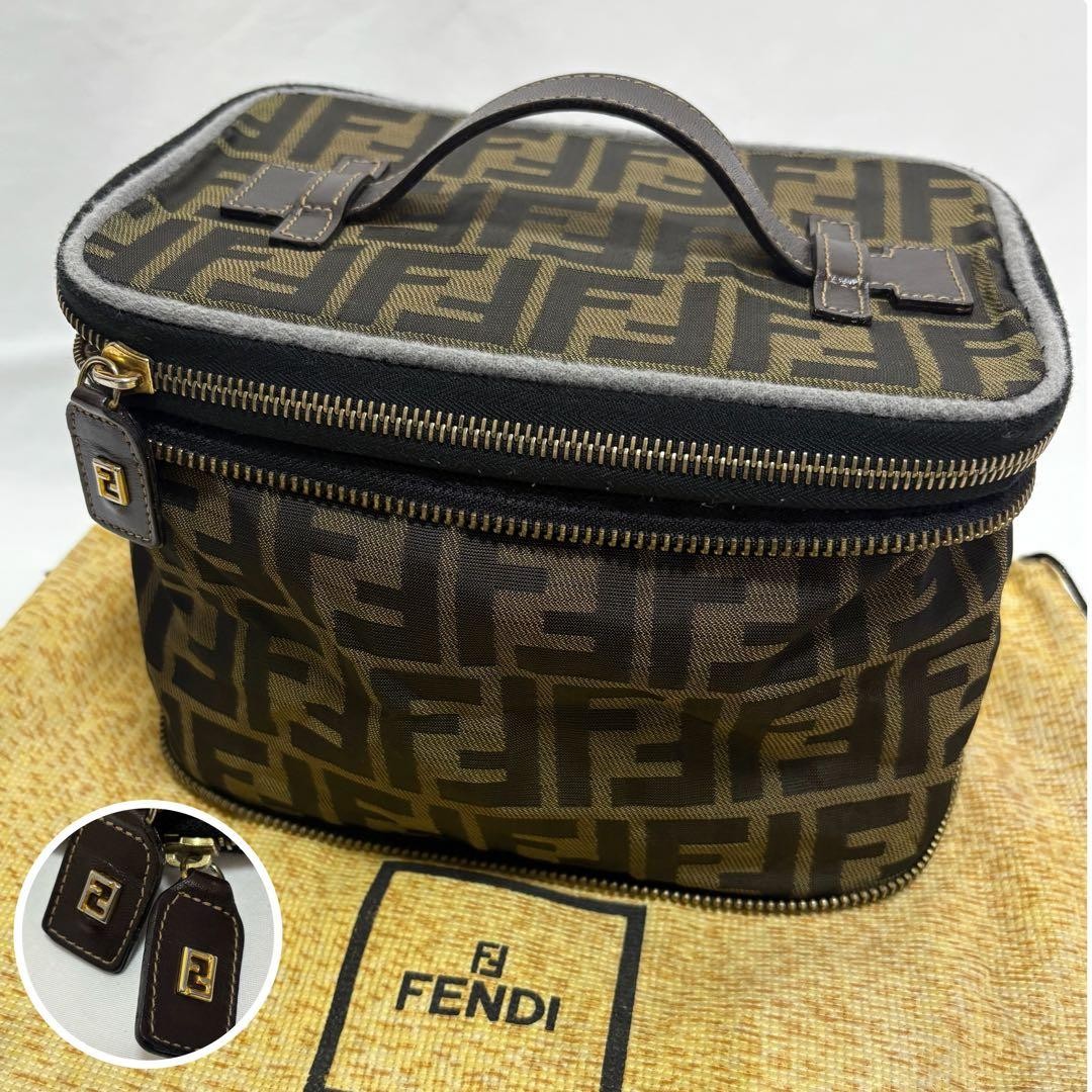 FENDI Zucca pattern vanity bag canvas pouch with dust bag Women's Auth