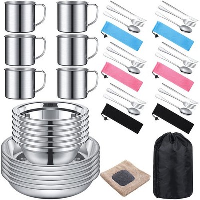 Lallisa 44 Pcs Outdoor Camping Cookware Mess Kit Polished Stainless Steel Dishes