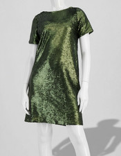 Anne Klein Womens' Green Sequined Short-Sleeve Shift Dress Size 8