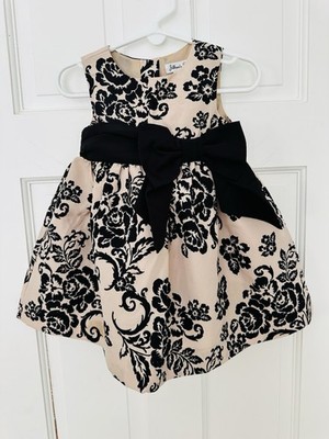 Jillian s Closet Elegant Kids Dress with Black Floral Pattern Size 12M Christmas
