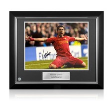 Luis Suarez Signed Liverpool Football Photo. Deluxe Frame