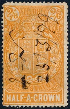 1871 Victoria, Australia fiscal, revenue stamp 2/6, BF11B, perf 12.5, orange