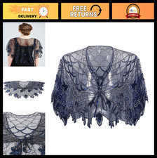 1920s Sequin Beaded Evening Shawl Wrap Cape Bridal Bolero Flapper Cover Up