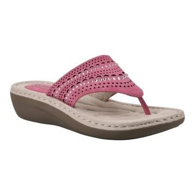 Cliffs White Mountain Comate Pink Thong Wedge Rhinestone Sandals Women Sz 10 