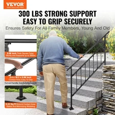 VEVOR Outdoor Stair Railing, Fits For 1-5 Steps Transitional Wrought Iron Handra