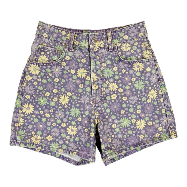 Zara Purple Floral High Waist Jean Shorts Size 4 Retro 70s Boho Denim Festival