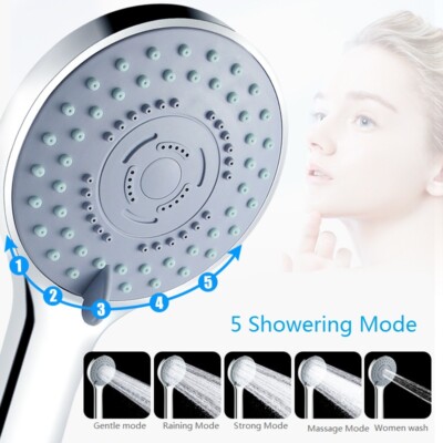 5 Mode Shower Head Bath High Pressure LARGE Chrome Handset Heads Water ...