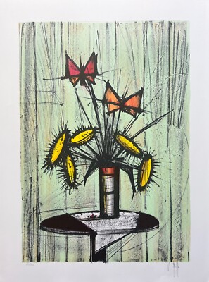 V. Beffa Hand Signed Original Lithograph – La Pensee Et Tournesols – After Bernard Buffet – Limited Edition 250 – France 1975