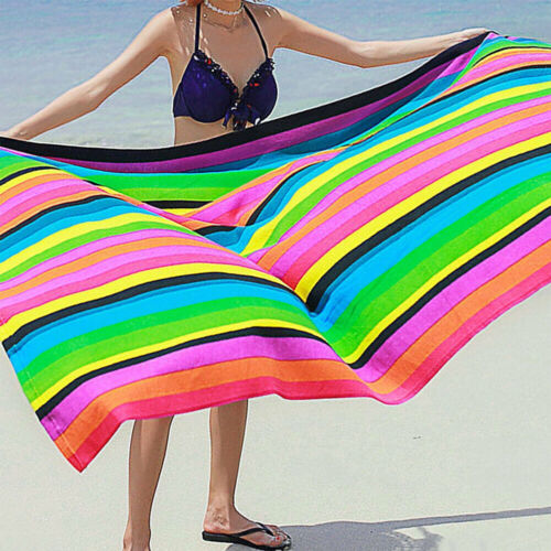 Striped Extra Large Microfibre Lightweight Beach Towel Quick Dry Travel Towel UK - Picture 2 of 9