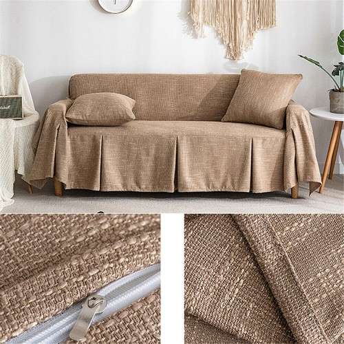 1/2/3/4 Seater Solid Cotton Blend Chair or Sofa Protector Slipcover Couch Cover - Picture 59 of 82