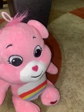 Care Bears PINK Heart Rainbow Cheer Bear Plush Stuffed Animal Basic Fun 13”