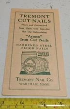 Vtg 1937 Tremont Nail Co Wareham MA Armco Iron Cut Nails Advertising Brochure
