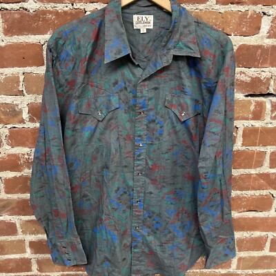 Vintage Ely Cattleman Pearl Snap Long Sleeve 17/35 Gray T28