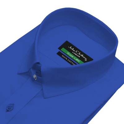 Tailored Fit Royal Blue Men's Dress Shirt James Bond Inspired Snap Tabbed Collar