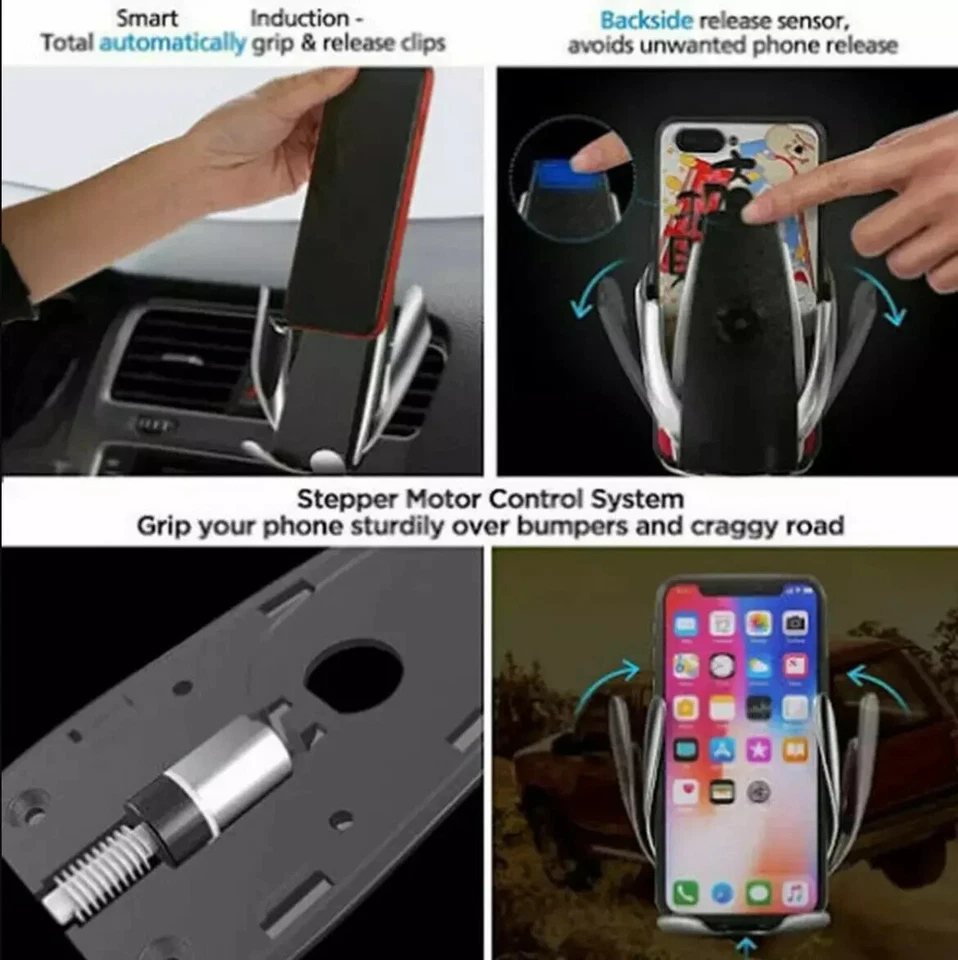 SUPPORTO Telefono CRUSCOTTO Porta CELLULARE per Auto RICARICABILE Iphone Android - Immagine 4 di 4