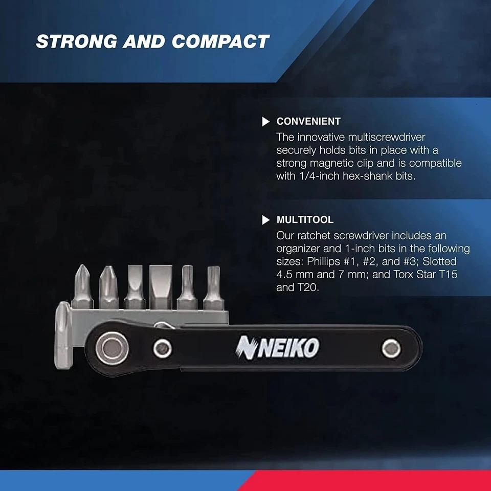 NEIKO 03044A 1/4-Inch Drive Mini Ratchet Screwdriver Set, 8 Pc, Cr-V Steel, Tigh - Image 4 of 4