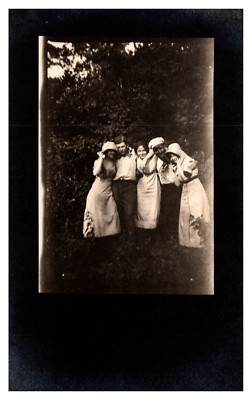 postcard two guys and three women hugging in the woods RPPC A0688