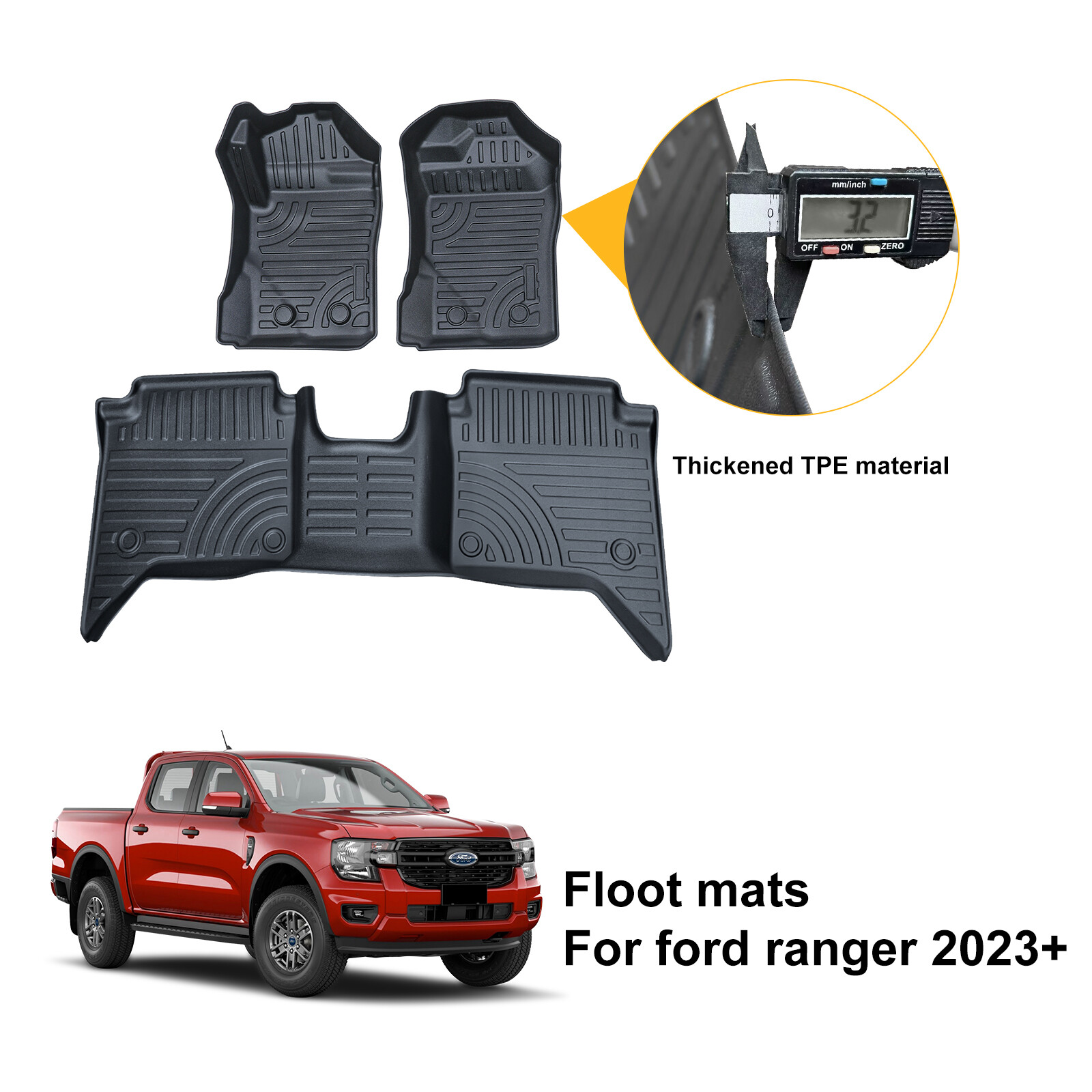 For Ford Ranger Wildtrak 20232024 D/CAB 3D Tailored Floor Mats TPE Rubber Tray eBay
