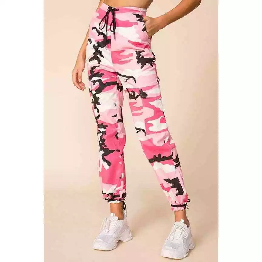 Superdown pink camo pants small jada cargo drawstring pockets cotton  Revolve