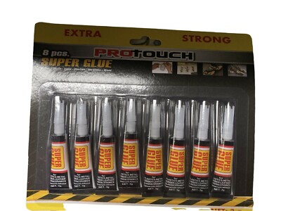 Super Glue Extra Strong 8pc Protouch 3g Each for Rubber Metal Glass and More