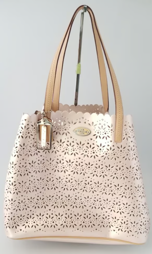 Coach Pink Perforated Market Tote With Scalloped Edges | eBay
