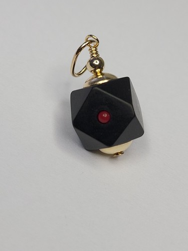 Azabache (10mm) & Coral 14K Solid Real Gold Jet Protection Pendant. - Picture 5 of 12