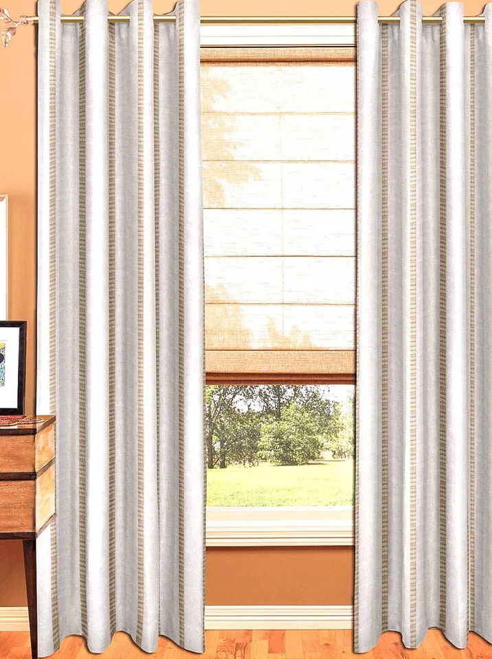 Cortina de rayas transparentes con aspecto de lino - blanca y dorada - aspecto de lino - 60 x 96 pulgadas Foto 3 de 3