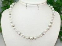 Halskette Kette WüRfelkette Cube WüRfel Perlen Glas Strass Weiß 383J