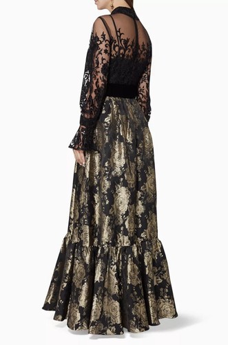 $1090 Badgley Mischka Women's Gold Black Floral Sequin Gown-Flamenco Dress Sz 6 - Picture 3 of 7