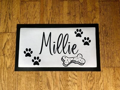 Personalised Pet Mat Dog Food Water Bowl Mat Paws Fabric Non slip Custom Gift