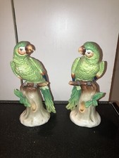 Antique Chelsea England Pair Porcelain Green Parrots 7 1/2” Gold Anchor
