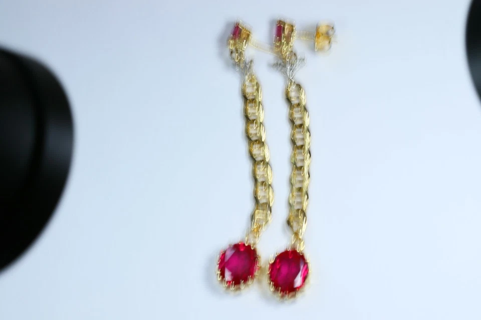  Hermoso Par de Aretes Colgantes de Topacio Rosa Oro 14K Foto 3 de 4