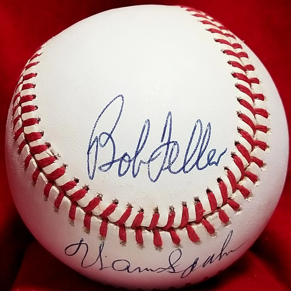 BOB FELLER & WARREN SPAHN Dual Signed ONL Ball HOF vtg Indians Braves Team - Image 3 of 4