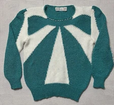 Vtg Eddie Dassin 1980’s Sweater Faux Pearl Angora Blend Women’s Lg 