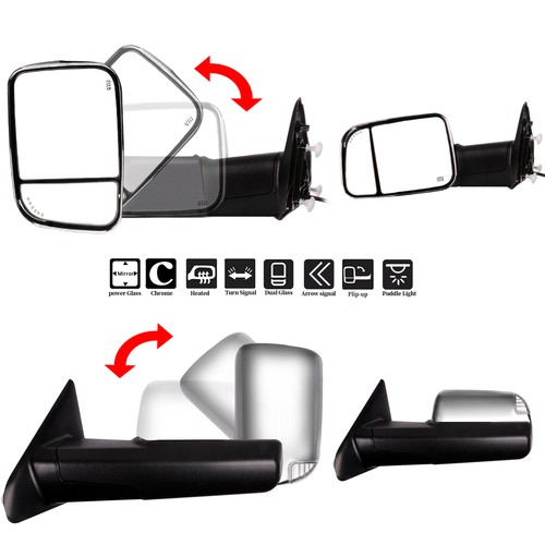 For Dodge Ram 1500-3500 Tow Mirrors Power Heated Signals Puddle Chrome - Imagen 3 de 9