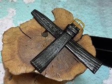 Gloss black unpadded Genuine Teju Lizard 18mm watch strap unstitched 1960s NOS