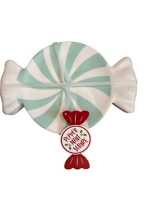 Peppermint Square Peppermint Candy MINT and WHITE Appetizer Plate Set of 4 NEW