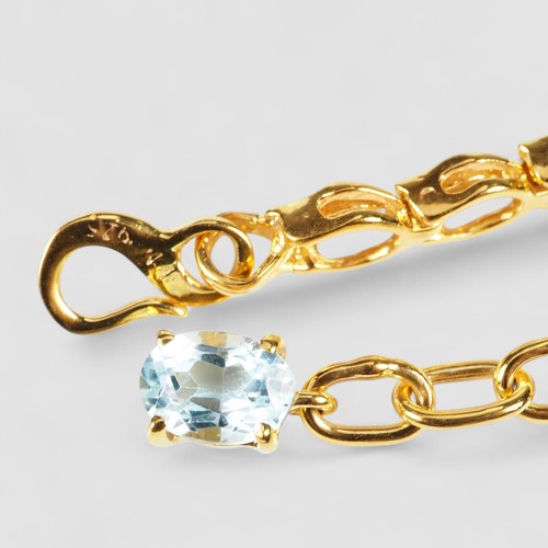 Brazalete de piedras preciosas de mezcla de aguamarina azul suave enchapado en oro de 24 quilates de plata de ley 925 - Imagen 6 de 11
