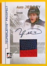 TAYLOR HALL AUTO JERSEY 2009 IN THE GAME ITG 25/40 SUPERLATIVE PROSPECTS OILERS