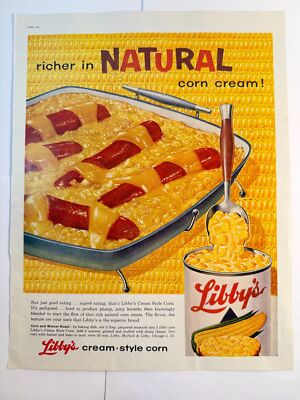 Vintage 1961 Libby Cream Style Corn Wiener Recipe Advertisement Print Ad