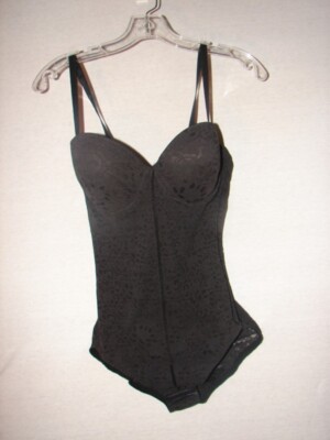 Vintage Black Bali Lace Corset Body Suit Size 34C Stretch Teddy Shaper 8912