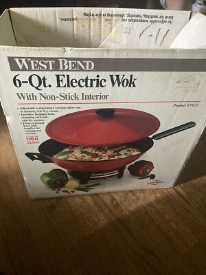 Vintage West Bend 6 Quart Electric Wok Model 79525X Red OPEN BOX