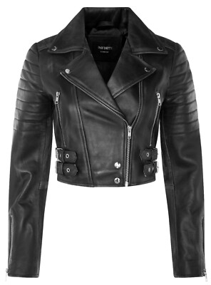 Damen Kurze Jacke Kurz Körper Gothic Oberteil Schwarz Chic Biker