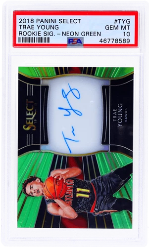 2018 Panini Select Trae Young Rookie Auto Neon Green Prizm #28 /99 PSA 10 RC